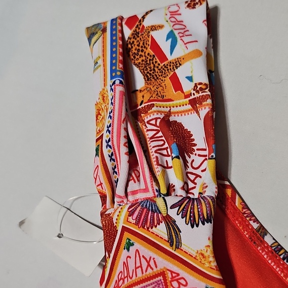 Escape To Paradise Vibrant Ruched Stamp Print Bikini Bottoms XL New - Picture 5 of 9